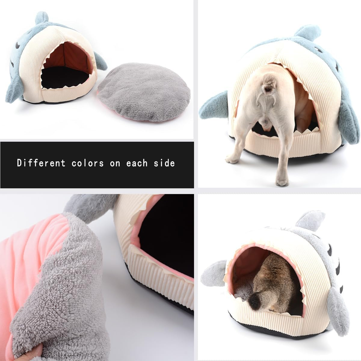 Shark Pet House & Bed for Dogs and Cats, Grey, Large, Modern Style, Polypropylene (PP) and Cotton, Washable, Removable Cushion Mat