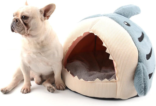 Shark Pet House & Bed for Dogs and Cats, Grey, Large, Modern Style, Polypropylene (PP) and Cotton, Washable, Removable Cushion Mat