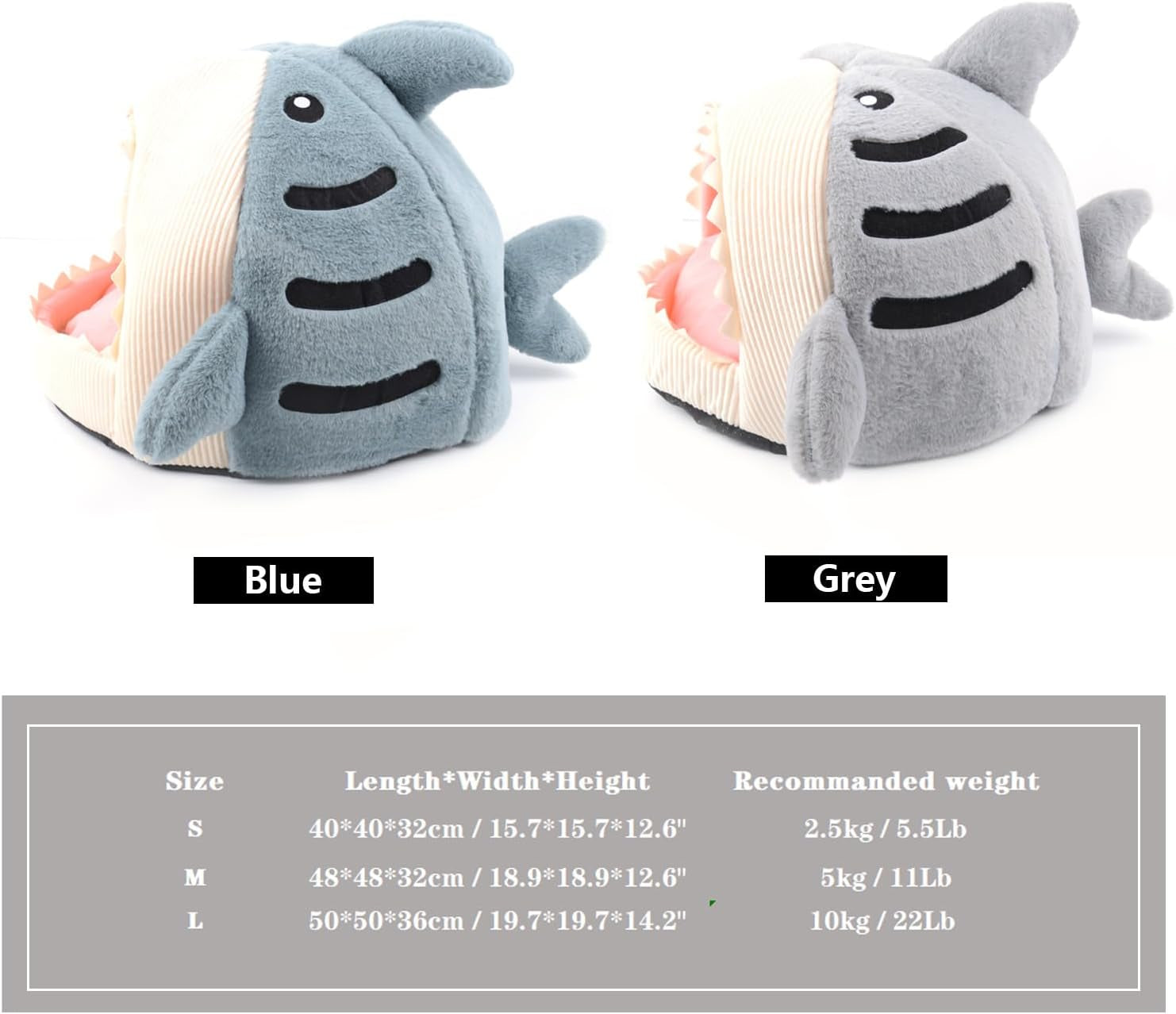 Shark Pet House & Bed for Dogs and Cats, Grey, Large, Modern Style, Polypropylene (PP) and Cotton, Washable, Removable Cushion Mat