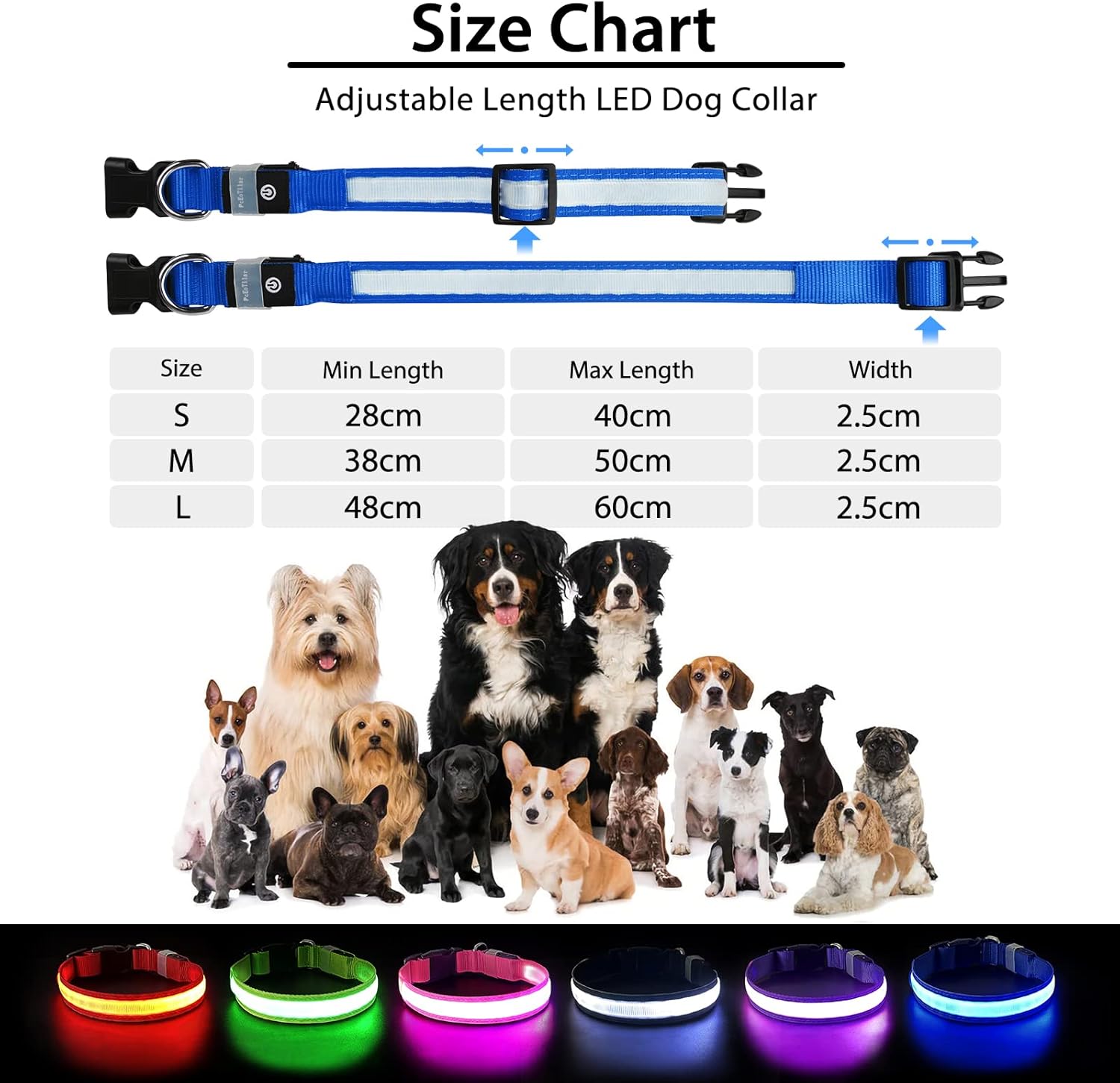 Light up Dog Collar for Night Walking - LED Dog Collar Light Rechargeable Color Changing, Glow in the Dark Dog Collars Waterproof Glowing Dog Collars for Large Small Medium Dogs