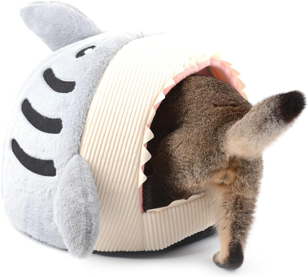 Shark Pet House & Bed for Dogs and Cats, Grey, Large, Modern Style, Polypropylene (PP) and Cotton, Washable, Removable Cushion Mat
