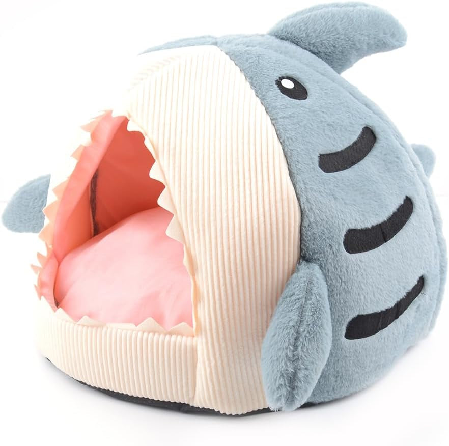 Shark Pet House & Bed for Dogs and Cats, Grey, Large, Modern Style, Polypropylene (PP) and Cotton, Washable, Removable Cushion Mat